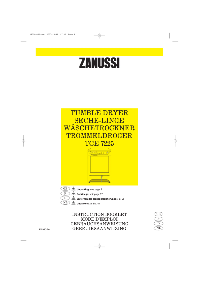 Page 1 de la notice Manuel utilisateur Zanussi TCE 7225