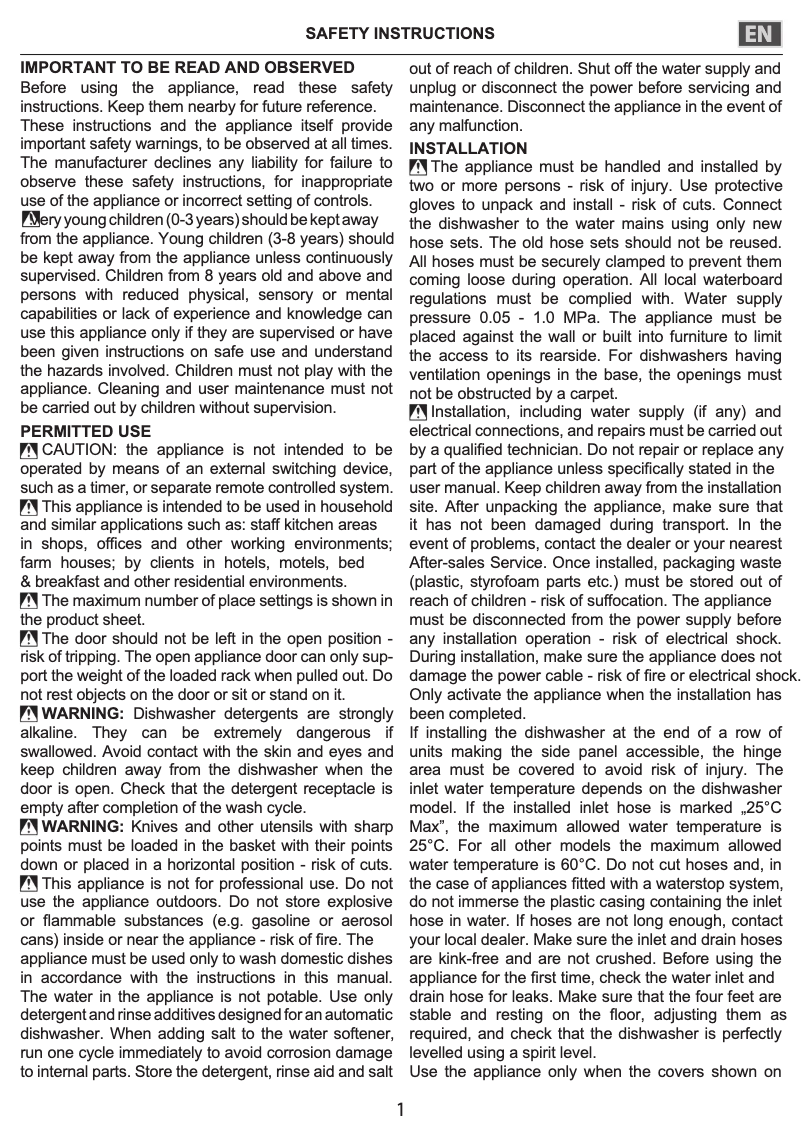 Page 1 de la notice Instructions de sécurité Bauknecht B2I HD524 AS