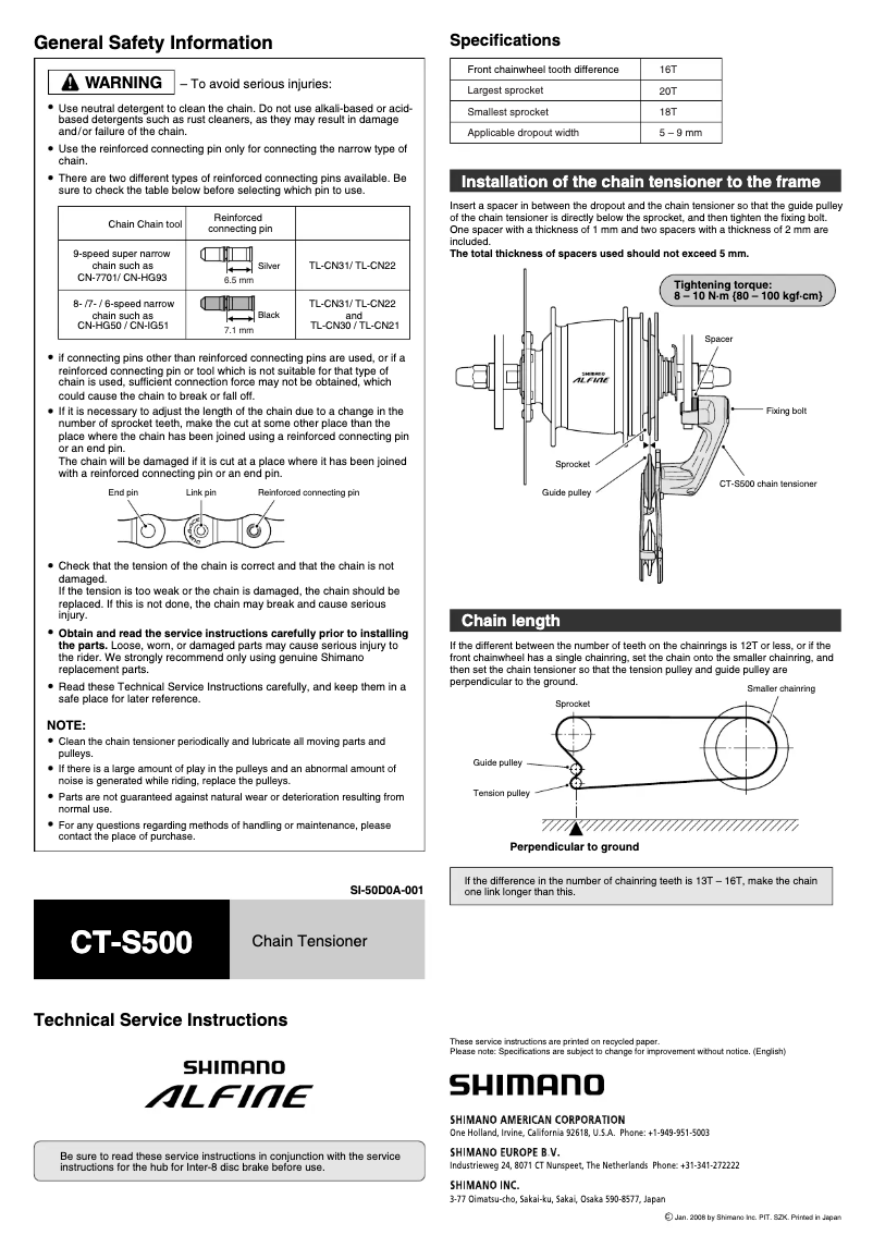 Page 1 de la notice Manuel utilisateur Shimano CT-S500