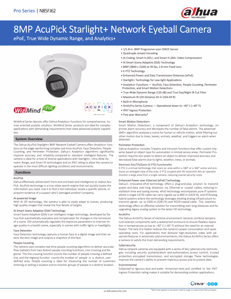 Page n°1 - Fiche technique Dahua Technology N85FJ62