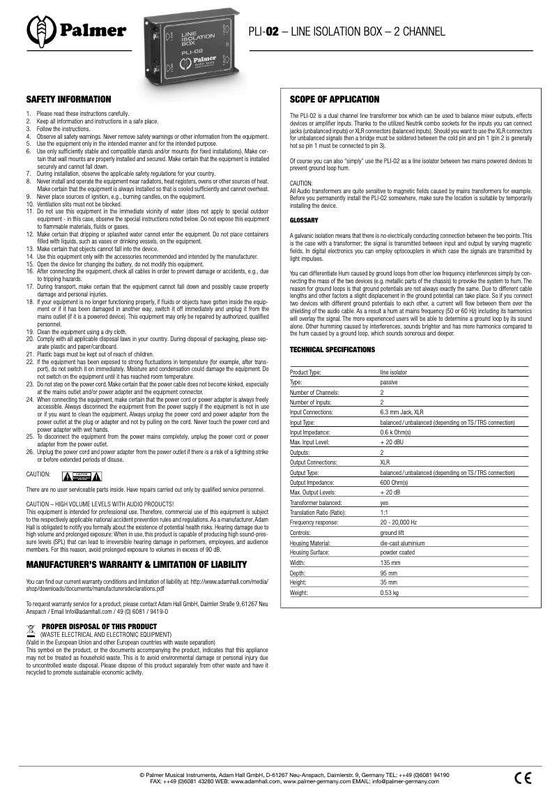 Image de la première page du manuel de l'appareil PLI-02