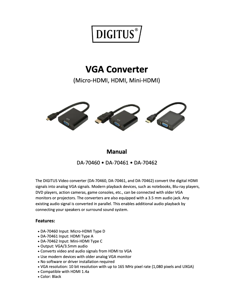 Page n°1 - Manuel utilisateur Digitus DA-70462