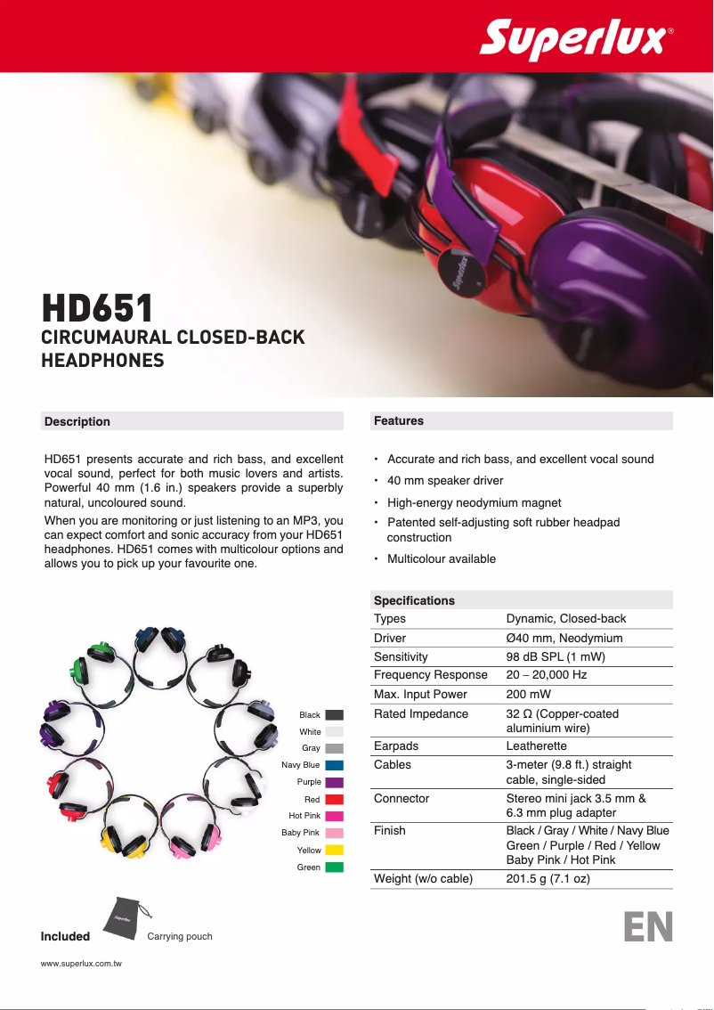 Page n°1 - Manuel utilisateur Superlux HD651