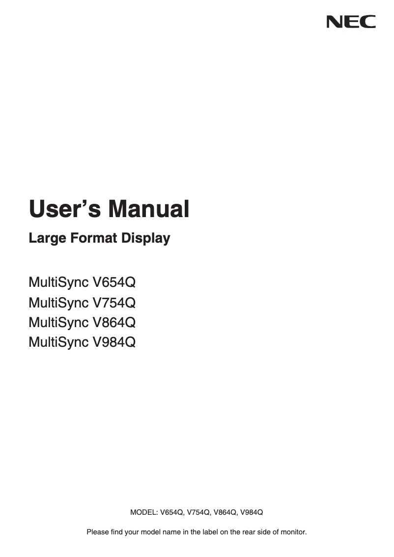 Page 1 de la notice Manuel utilisateur NEC V series V754Q