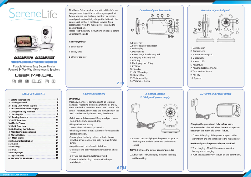 Page 1 de la notice Manuel utilisateur SereneLife SLBCAM20