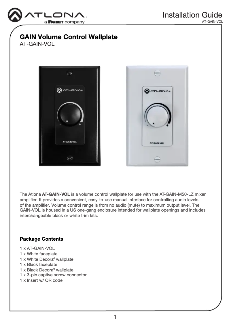 Page 1 de la notice Manuel utilisateur Atlona AT-GAIN-VOL