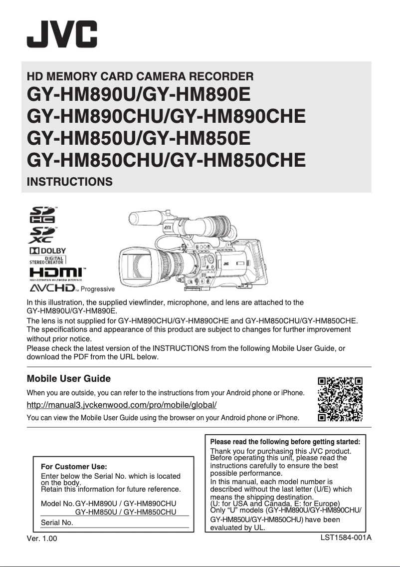 Page n°1 - Manuel utilisateur JVC GY-HM890E