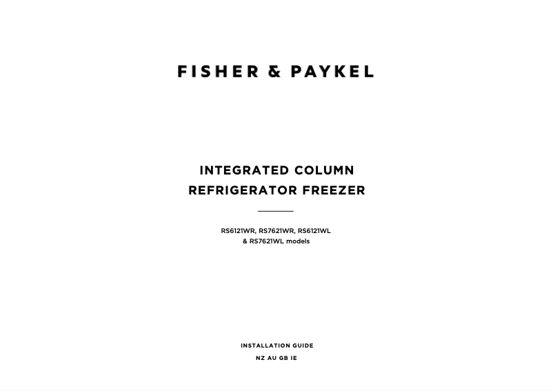Page n°1 - Guide d'installation Fisher & Paykel RS6121WRUK1