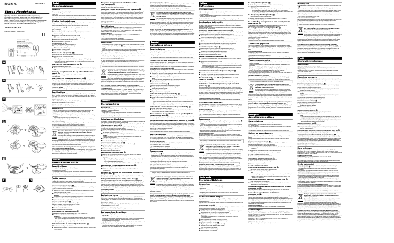 Page 1 de la notice Manuel utilisateur Sony MDR-AS40EX