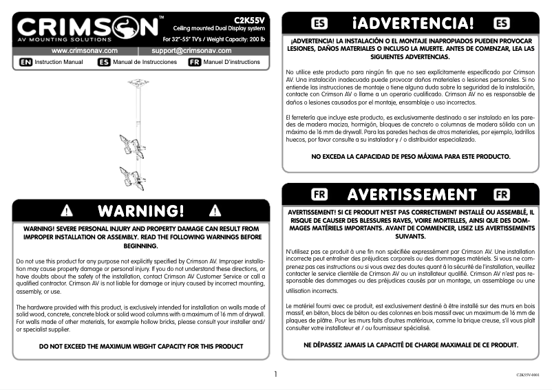 Page 1 de la notice Manuel utilisateur Crimson C2K55V