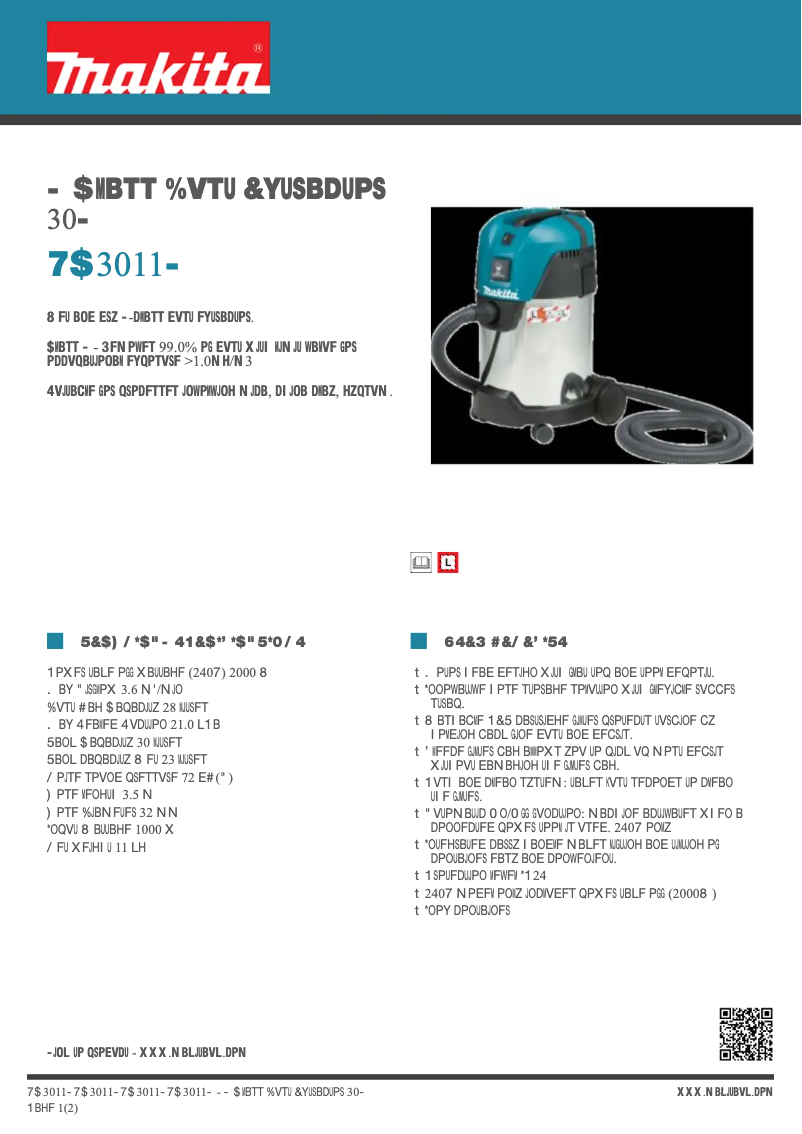 Page 1 de la notice Fiche technique Makita VC3011L