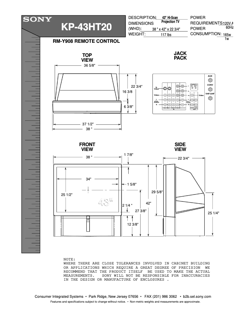Page 1 de la notice Guide d'installation Sony KP-43HT20