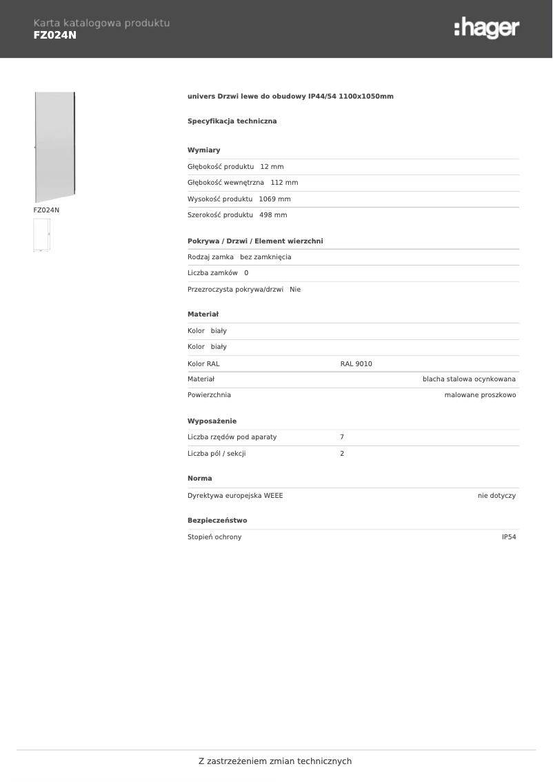 Page n°1 - Fiche technique Hager FZ024N