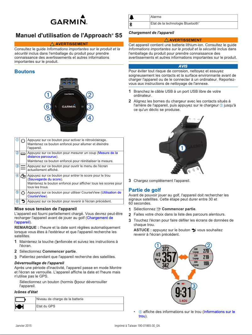 Page n°1 - Mode d'emploi Garmin Approach S5
