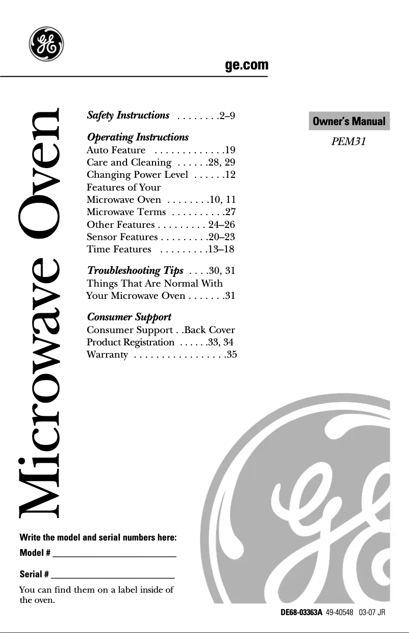 Image de la première page du manuel de l'appareil PEM31DMWW