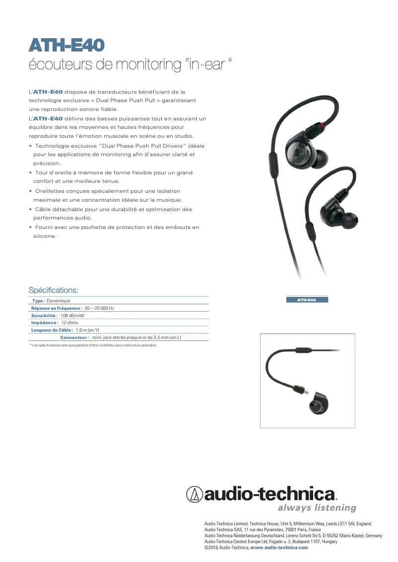 Image de la première page du manuel de l'appareil ATH-E40