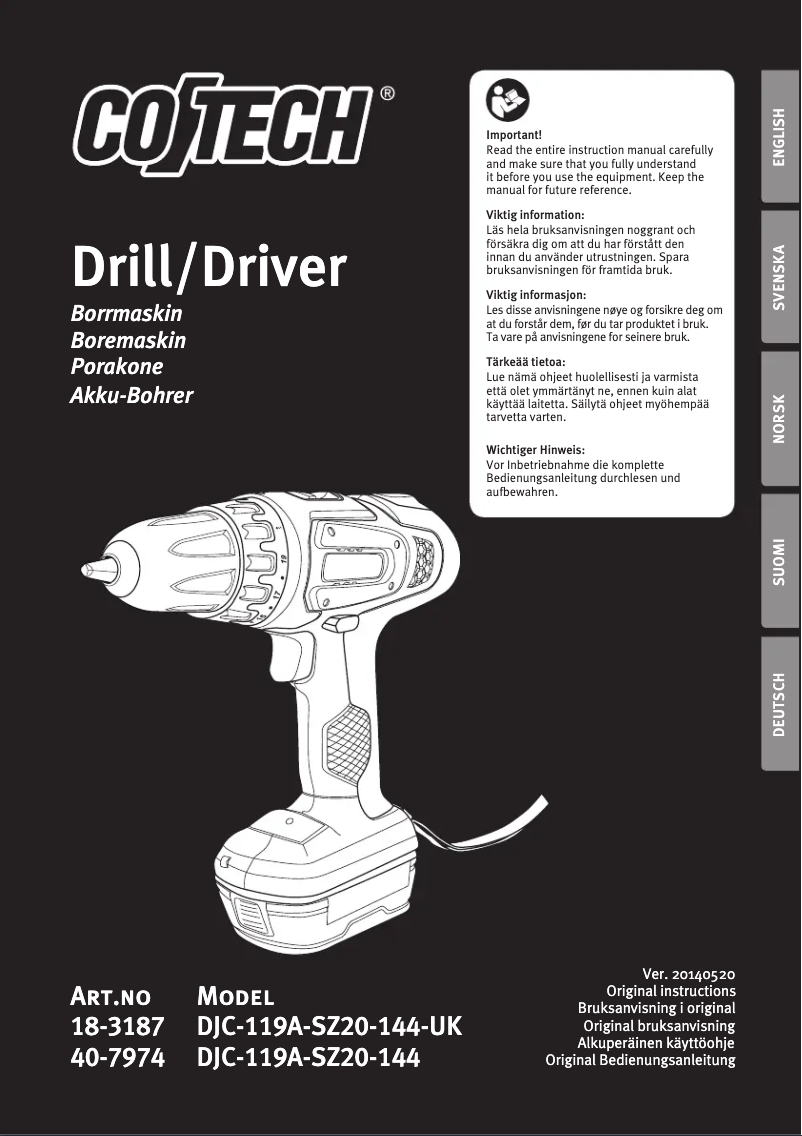 Page 1 de la notice Manuel utilisateur Cotech DJC-119A-SZ20-144