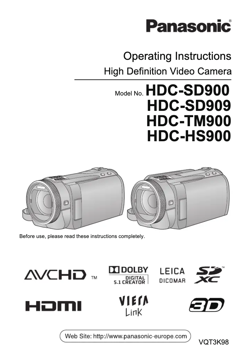 Page 1 de la notice Manuel utilisateur Panasonic HDC-SD909