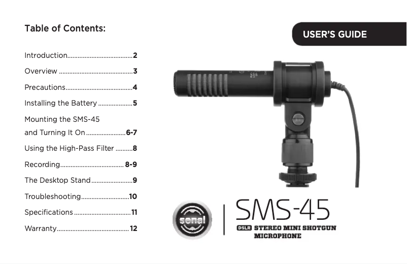 Page n°1 - Manuel utilisateur Senal SMS-45