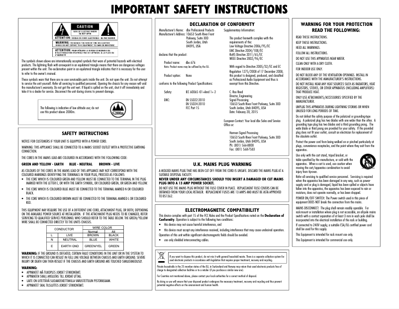 Page n°1 - Instructions de sécurité DBX 676