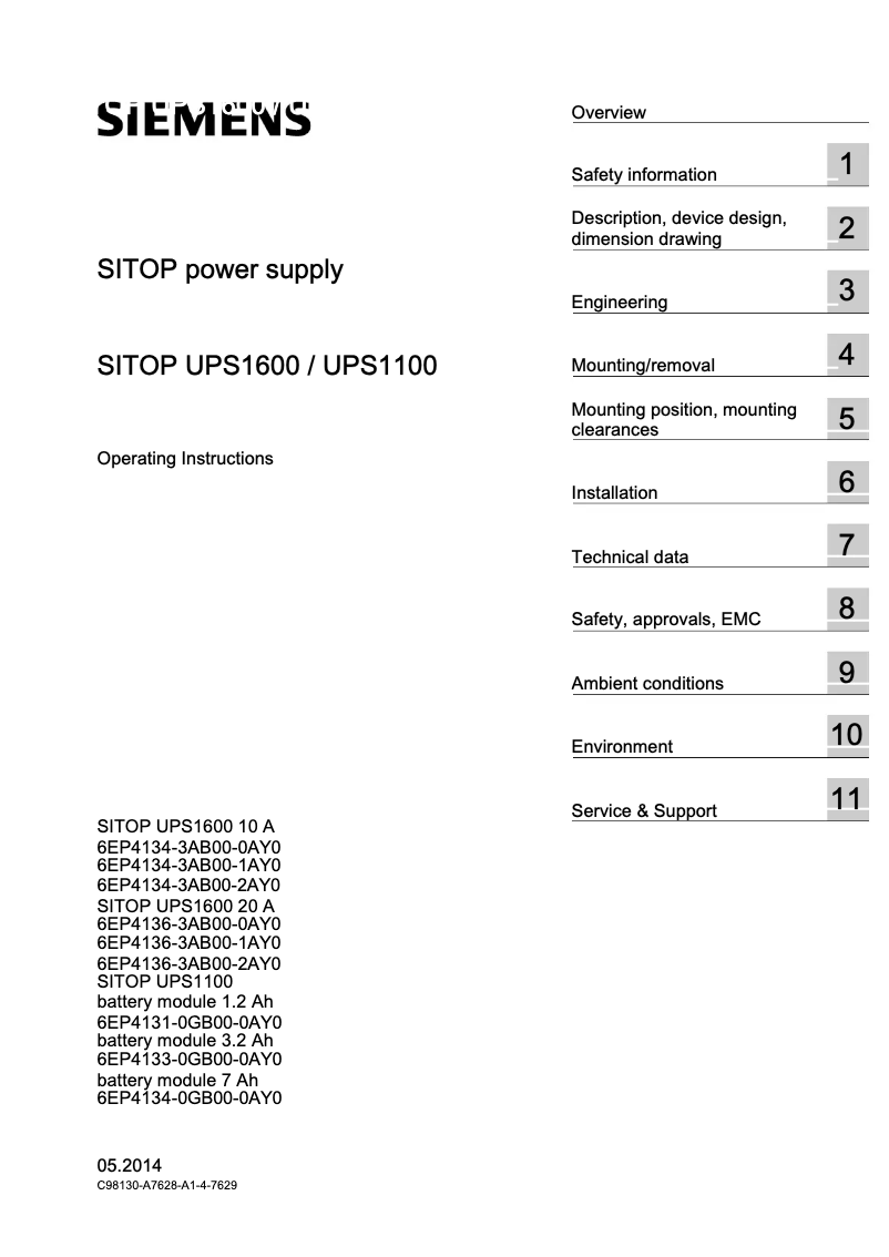 Page 1 de la notice Manuel utilisateur Siemens SITOP UPS1600