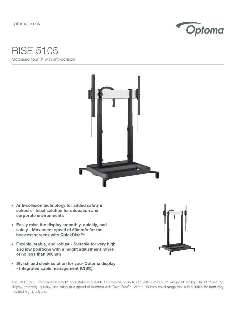 Page 1 de la notice Fiche technique Optoma RISE 5105