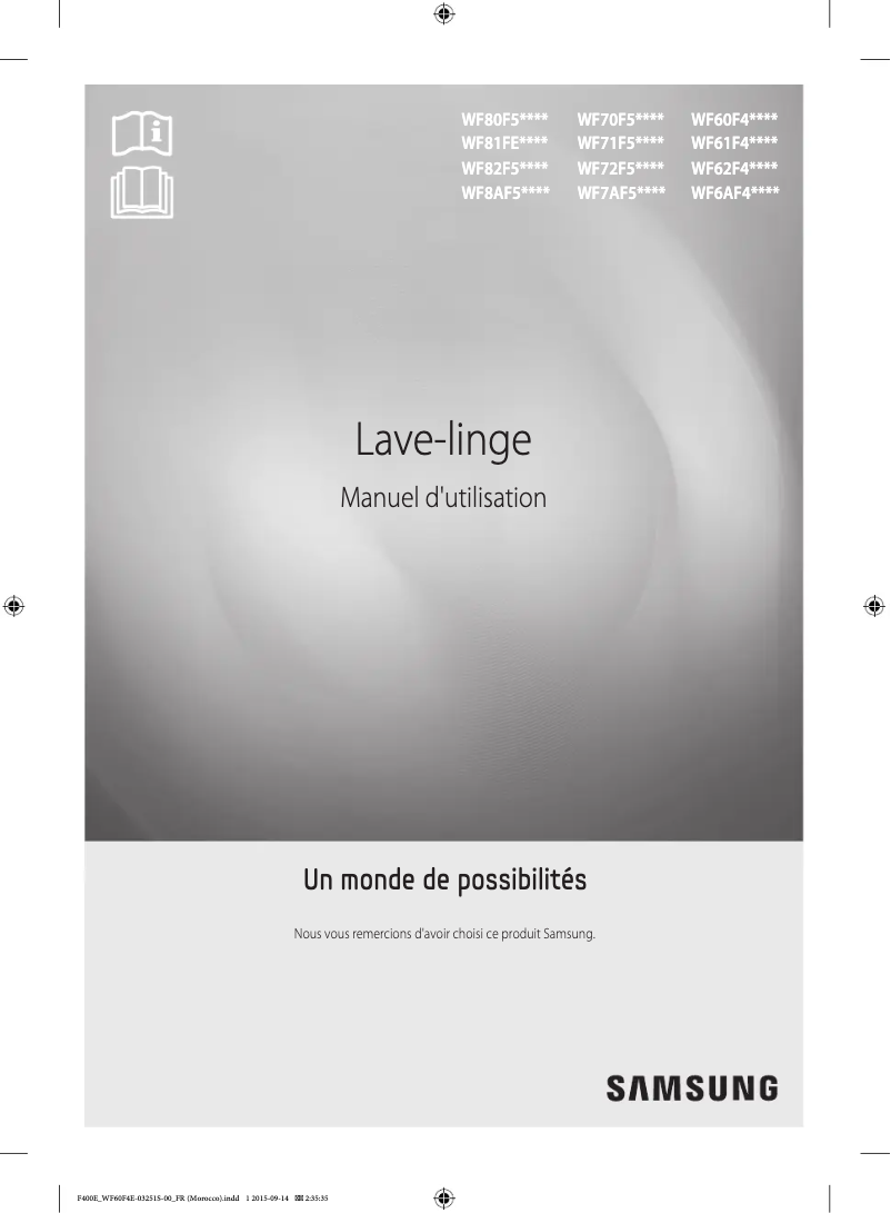 Page 1 de la notice Manuel utilisateur Samsung WF70F5EHW4X