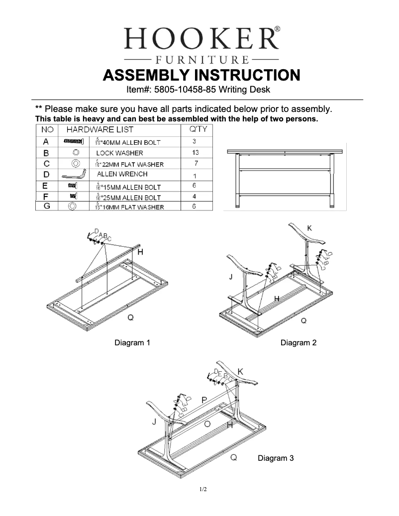 Page n°1 - Manuel utilisateur Hooker 5805-10458-85