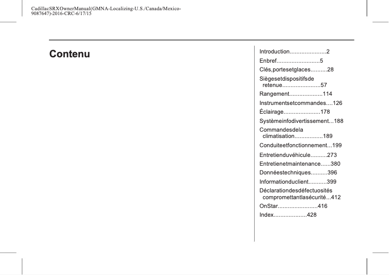 Página 1 del manual Manual de usuario Cadillac SRX (2016)