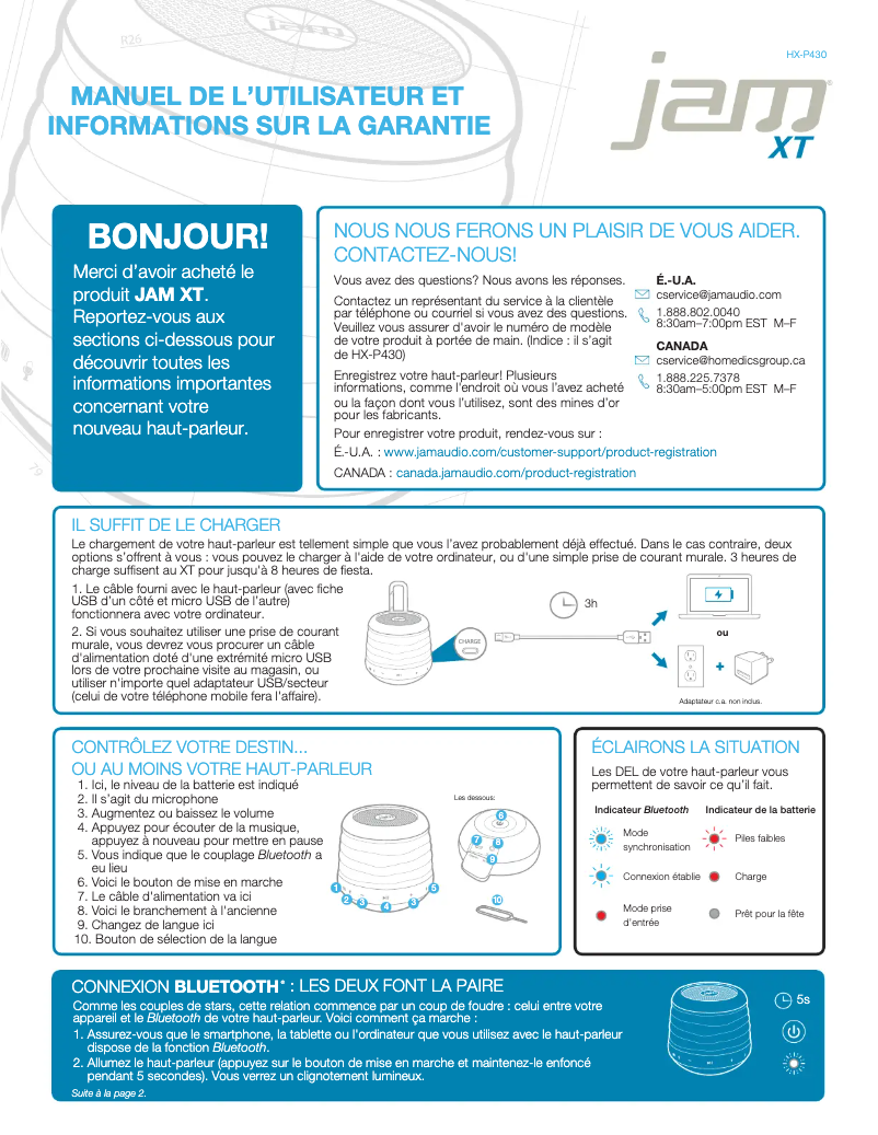Page 1 de la notice Manuel utilisateur Jam XT Extreme HX-P430