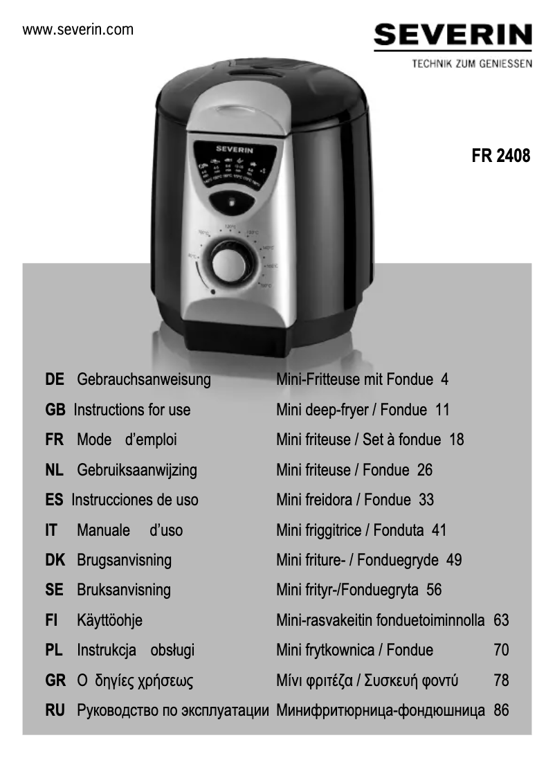 Page 1 de la notice Manuel utilisateur Severin FR 2408