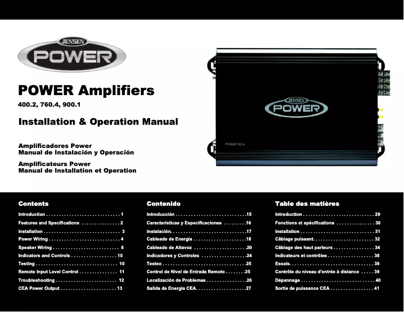 Page 1 de la notice Manuel utilisateur Jensen Power 400.2