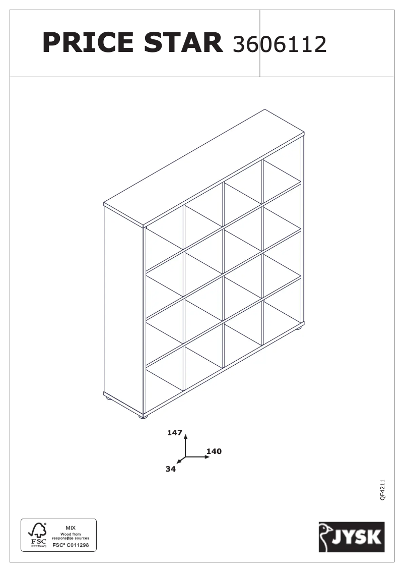 Page 1 de la notice Manuel utilisateur JYSK Haldager (141x147x34)