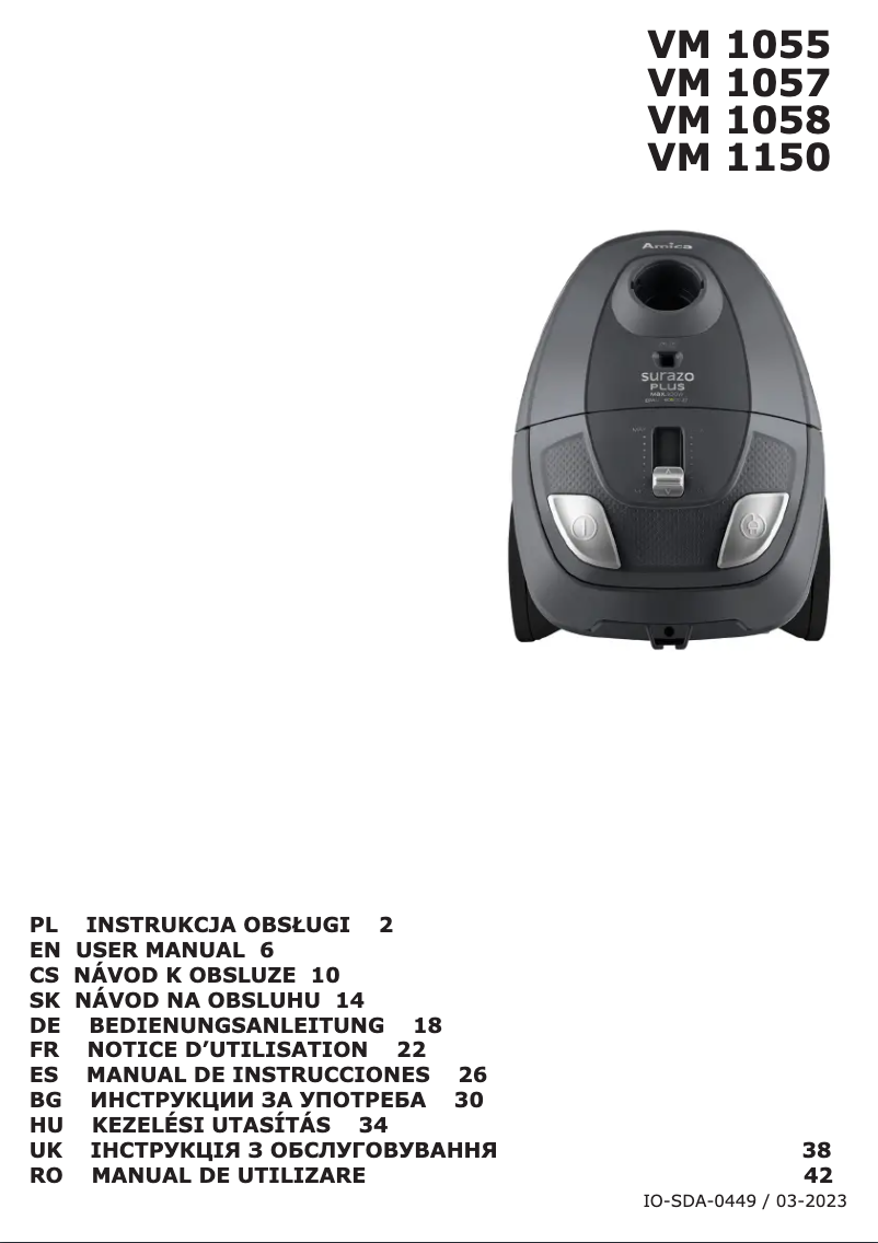 Page 1 de la notice Manuel utilisateur Amica Surazo VM 1055