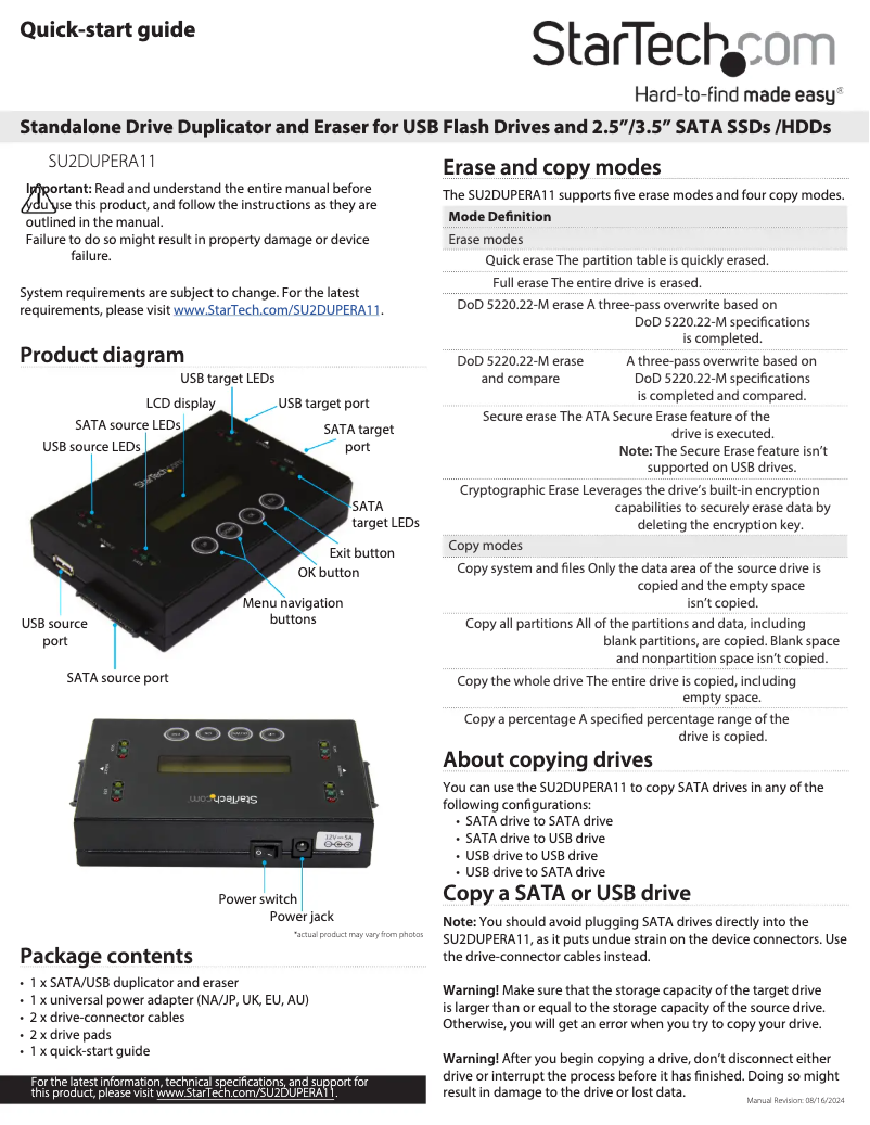 Page 1 de la notice Manuel utilisateur StarTech.com SU2DUPERA11