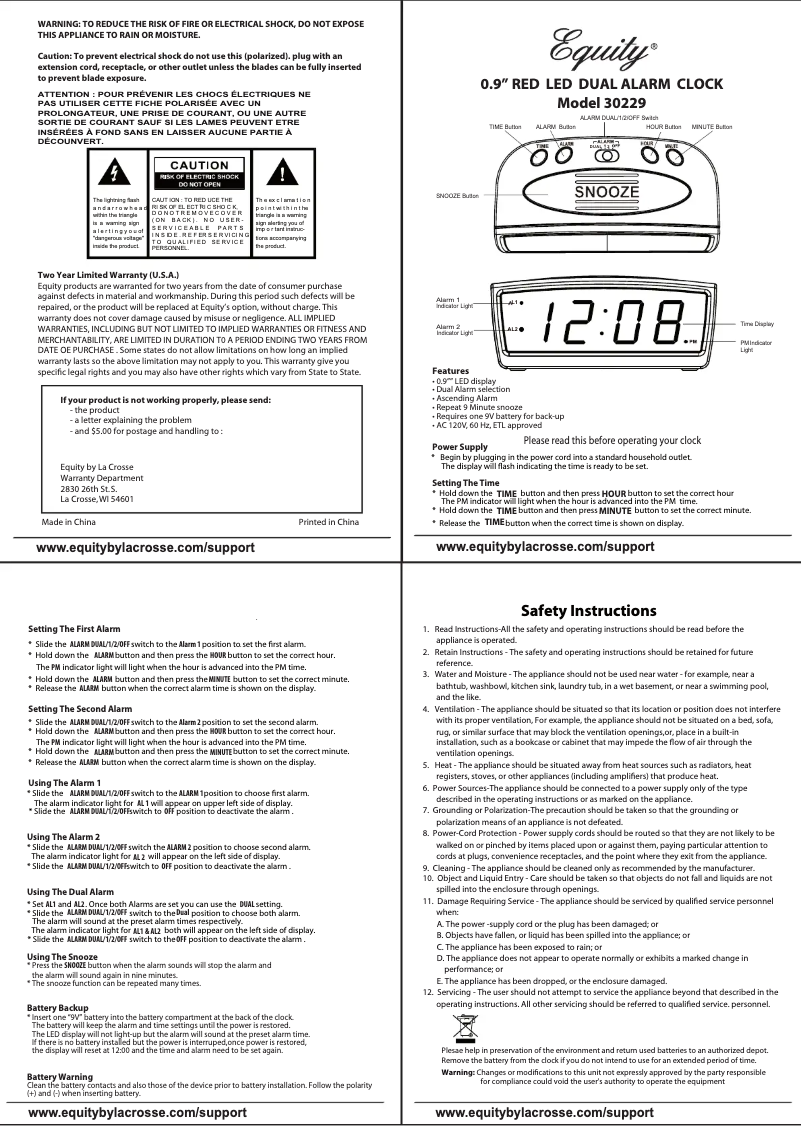 Page 1 de la notice Manuel utilisateur La Crosse Technology 30229