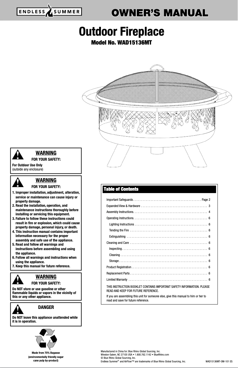 Page 1 de la notice Manuel utilisateur Blue Rhino WAD15136MT