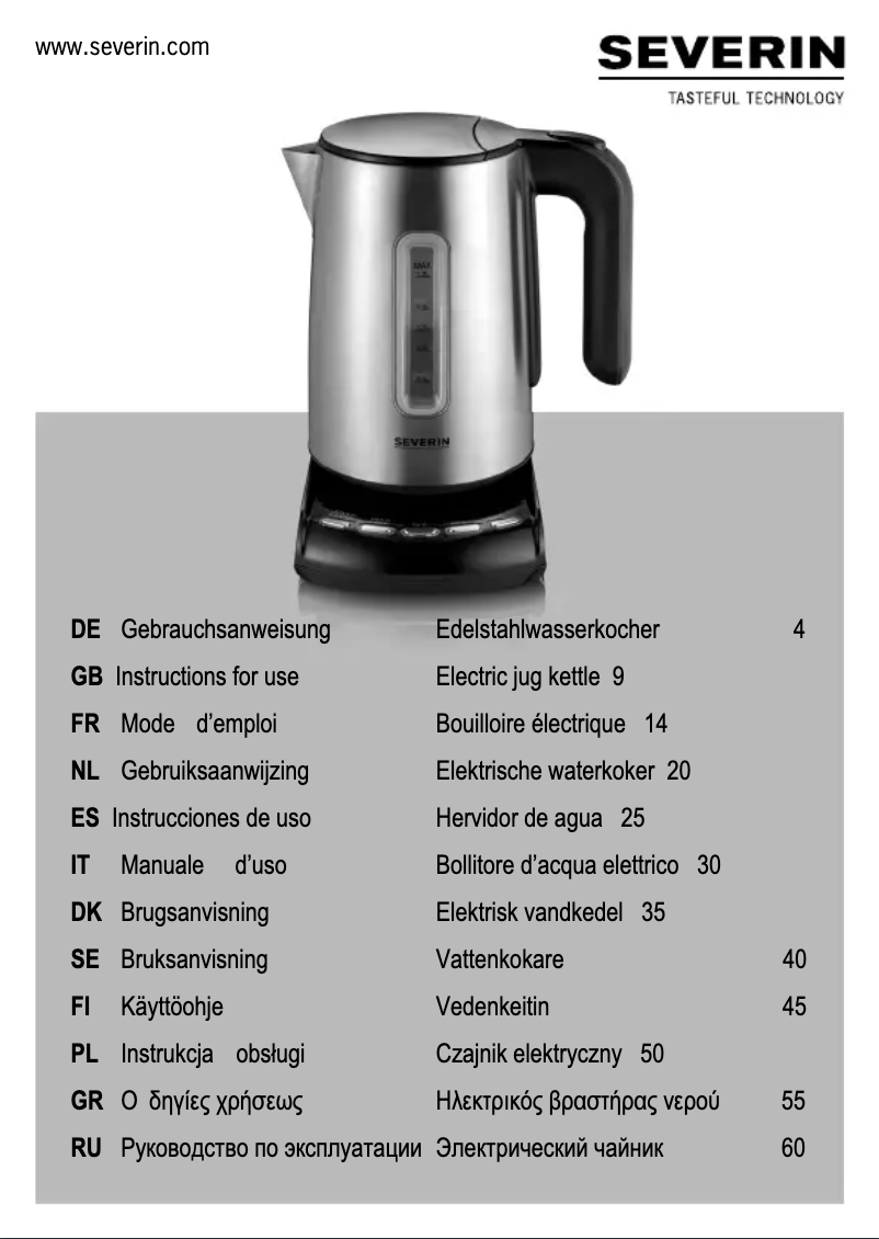 Page n°1 - Manuel utilisateur Severin WK 3460