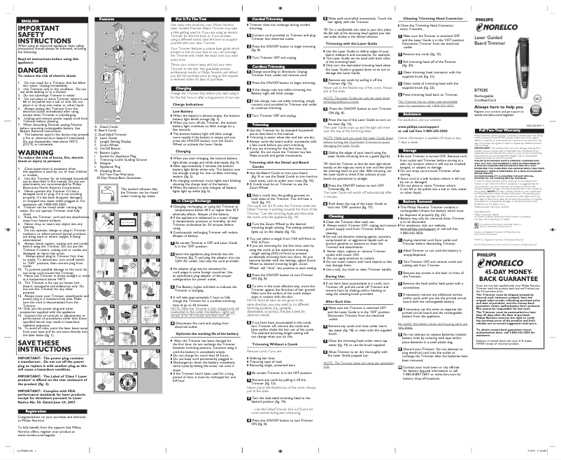 Image de la première page du manuel de l'appareil Norelco 9100 BT9285