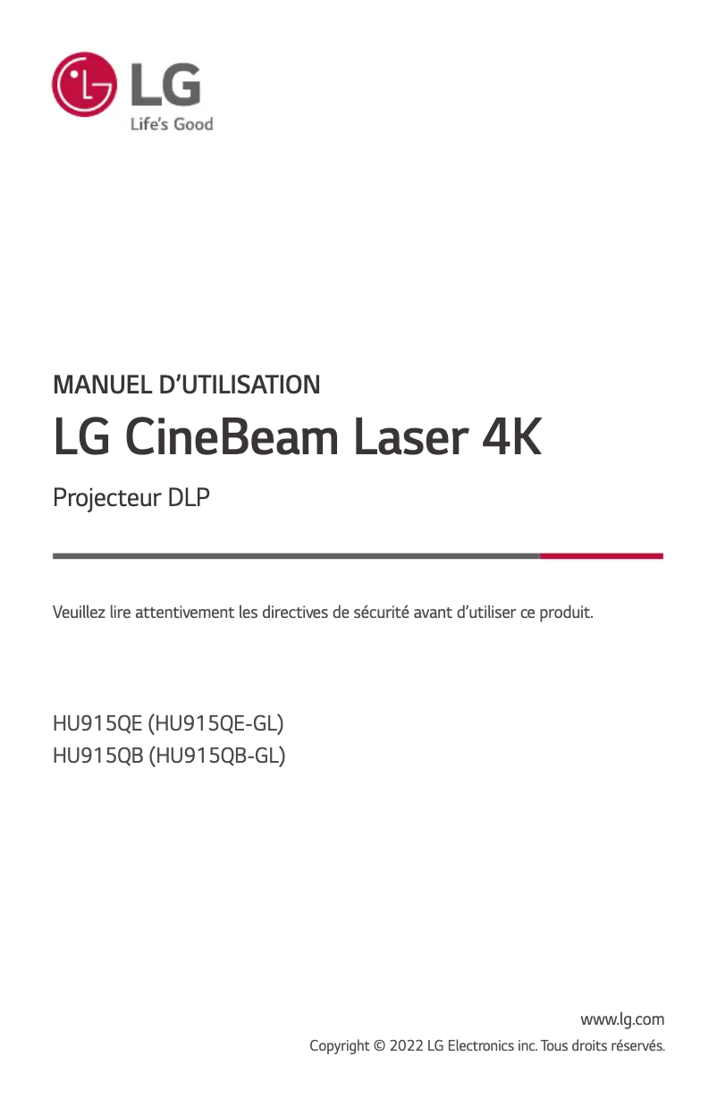 Page 1 de la notice Manuel utilisateur LG CineBeam HU915QB