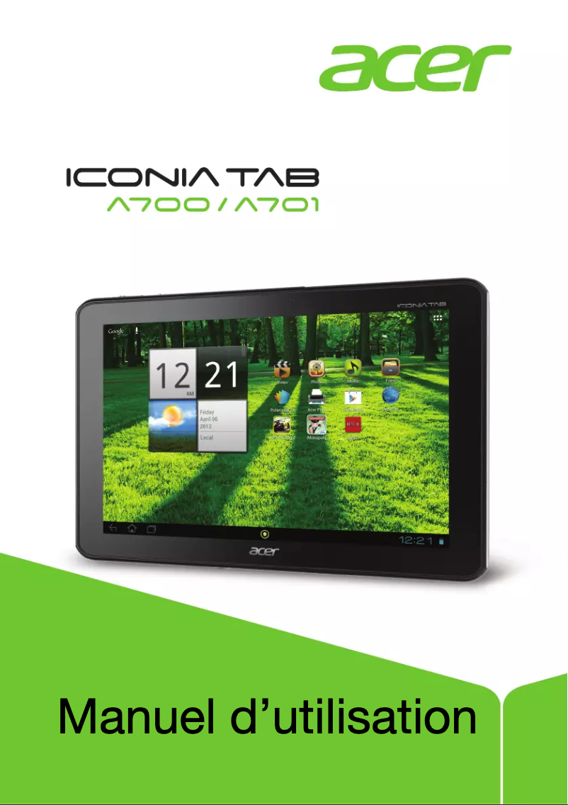 Page 1 de la notice Manuel utilisateur Acer Iconia Tab A700