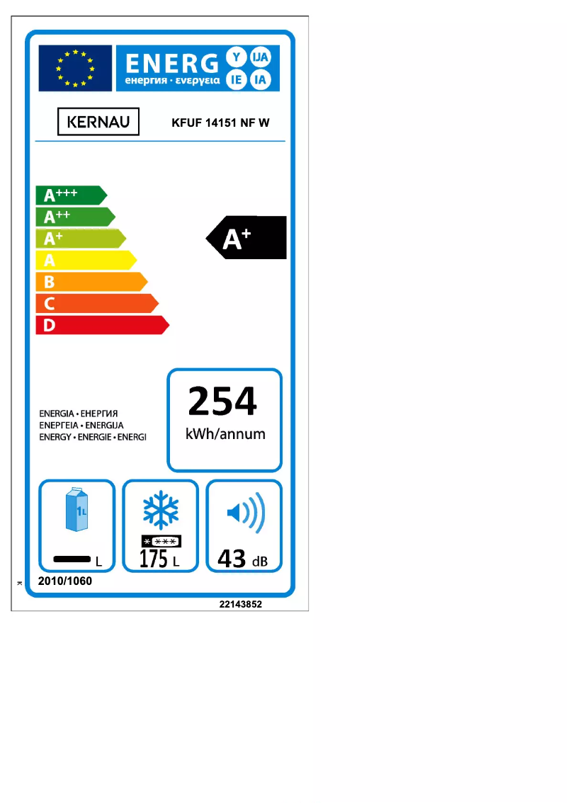 Page 1 de la notice Label énergétique Kernau KFUF 14151 NF W