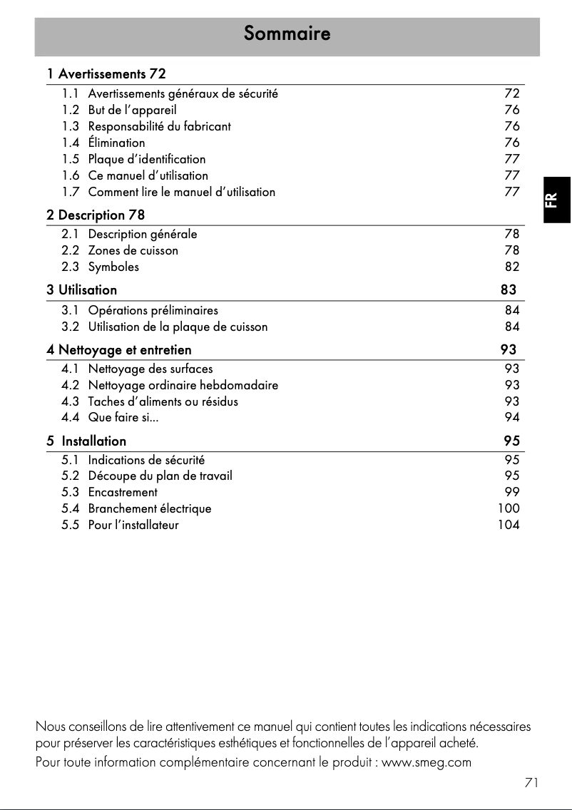 Page n°1 - Manuel utilisateur Smeg SE364TD