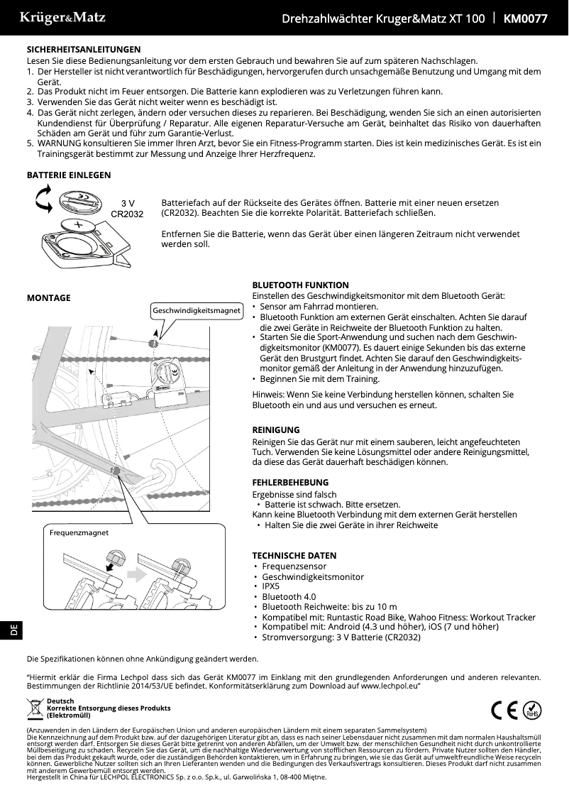 Page 1 de la notice Manuel utilisateur Krüger&Matz KM0077