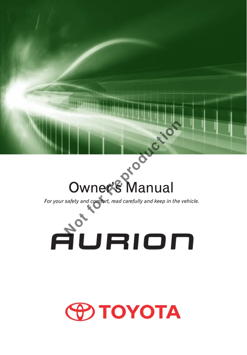 Page 1 de la notice Manuel utilisateur Toyota Aurion (2010)