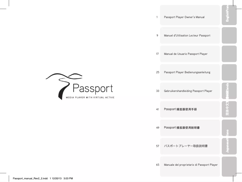 Page 1 de la notice Manuel utilisateur Horizon Fitness Passport Player