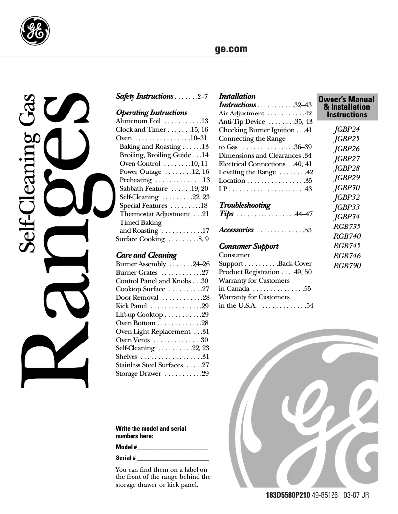 Page n°1 - Guide d'installation GE JGBP34BELBB