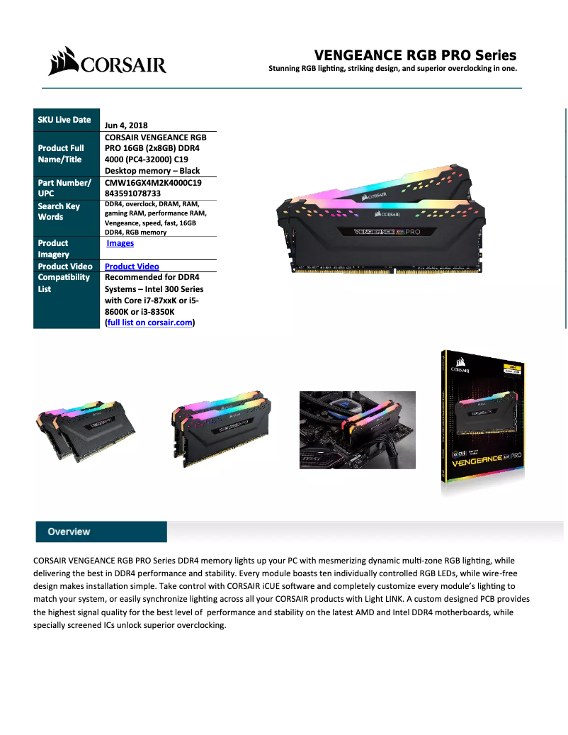 Image de la première page du manuel de l'appareil Vengeance RGB Pro