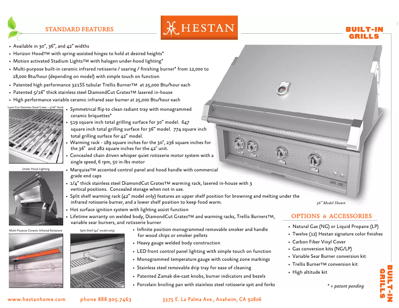 Page 1 de la notice Fiche technique Hestan GABR36-NG-RD