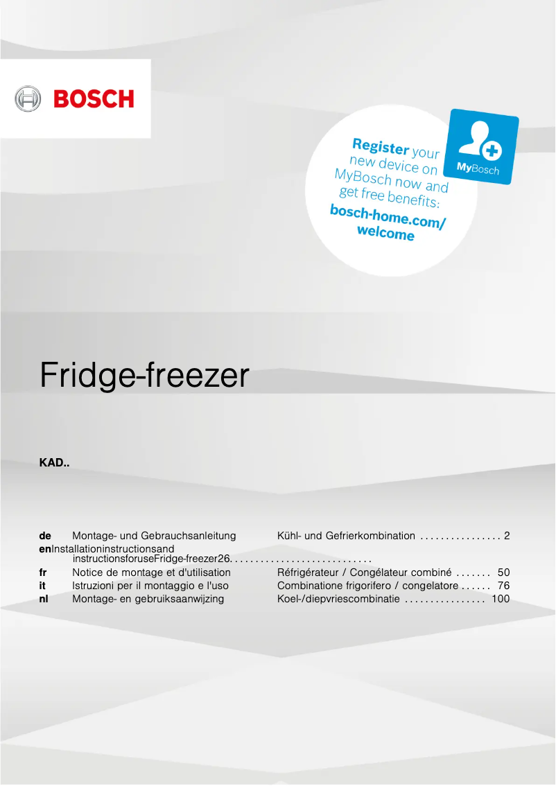 Page n°1 - Manuel utilisateur Bosch KAD93AIDP